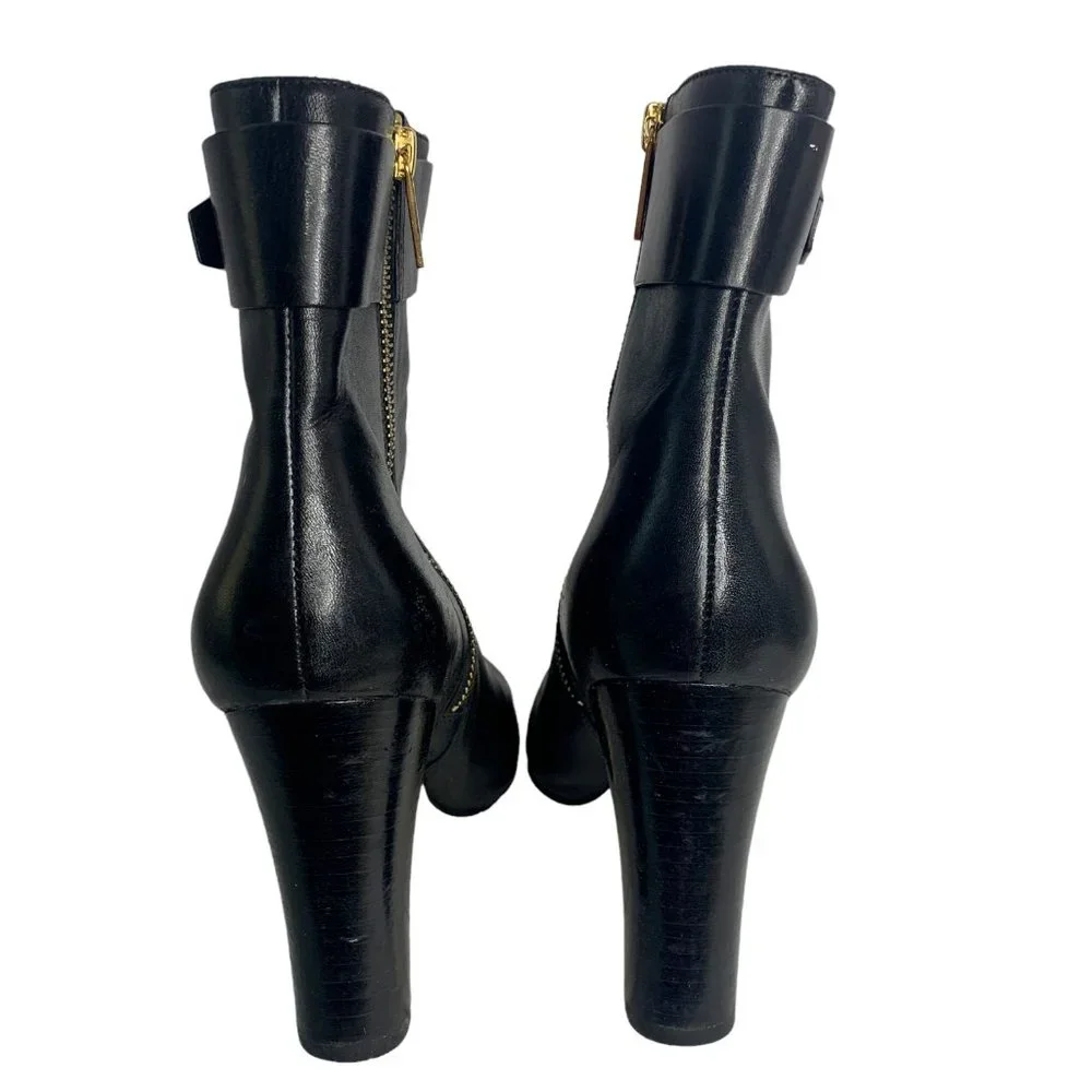 Michael Kors Leather Ankle Boots Booties 11M Black or Dark Brown Chunky Heel